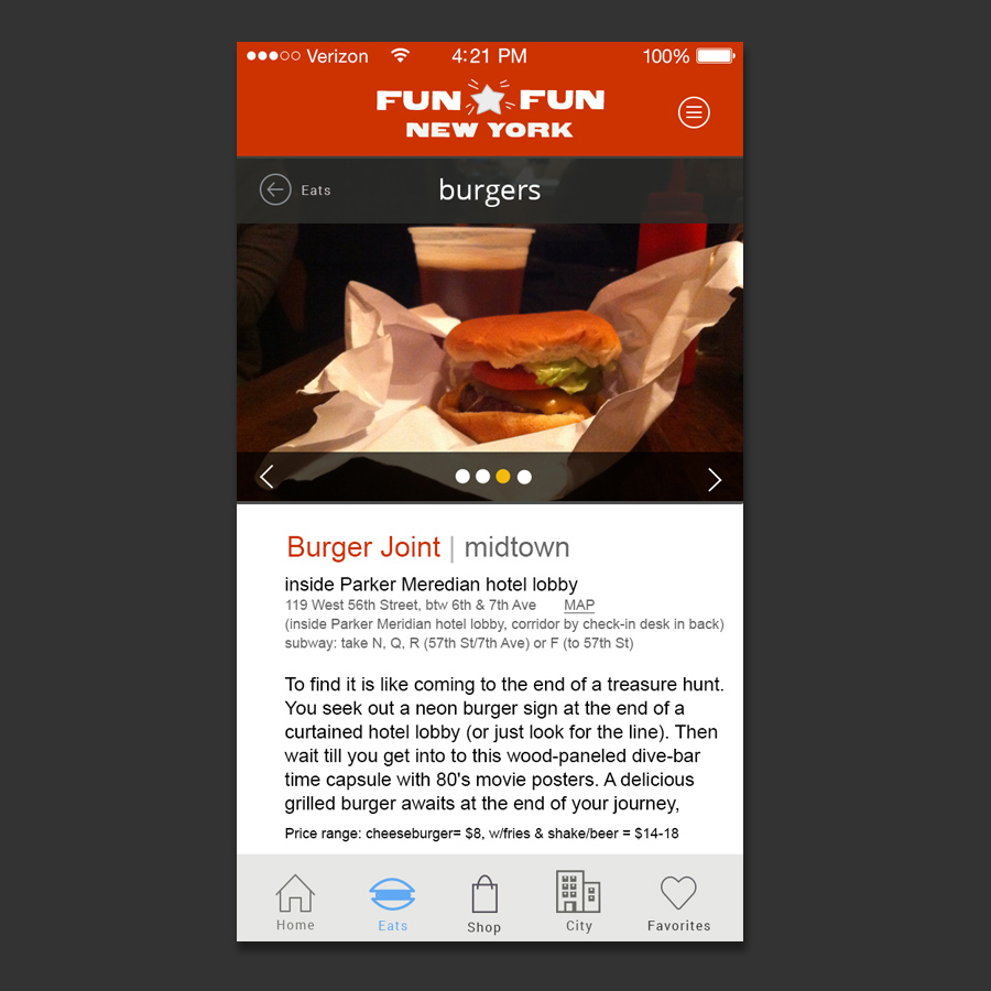 concept designs for Fun Fun New York mobile app