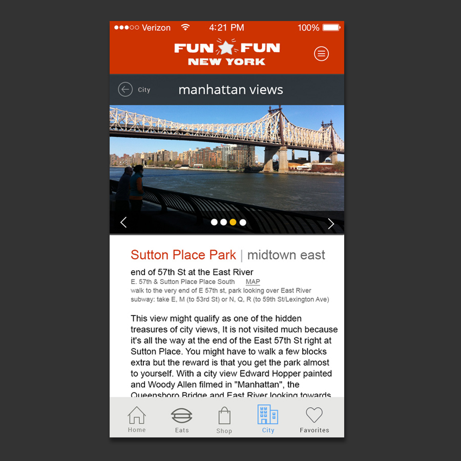 Concept designs for Fun Fun New York mobile app